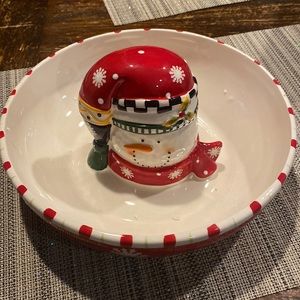 9 inch Winterfest snowman chip and dip bowl